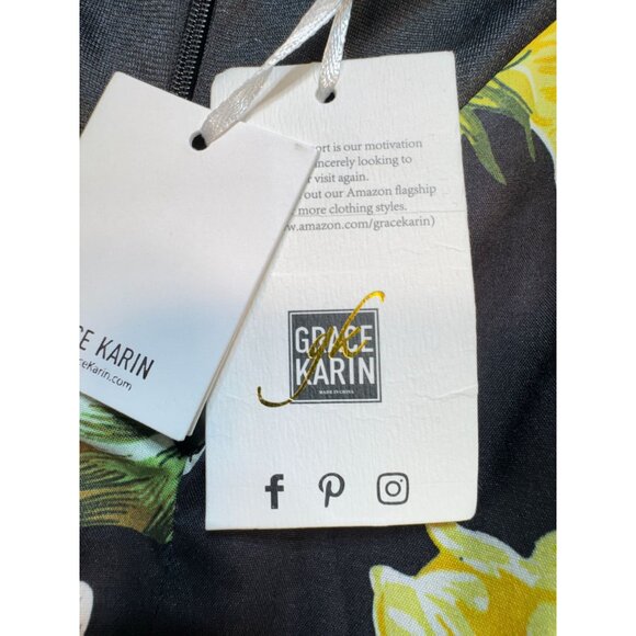 NWT Grace Karin Womens Floral Bodycon Dress Size 2XL Black Yellow Midi Slit Lace - Picture 4 of 15
